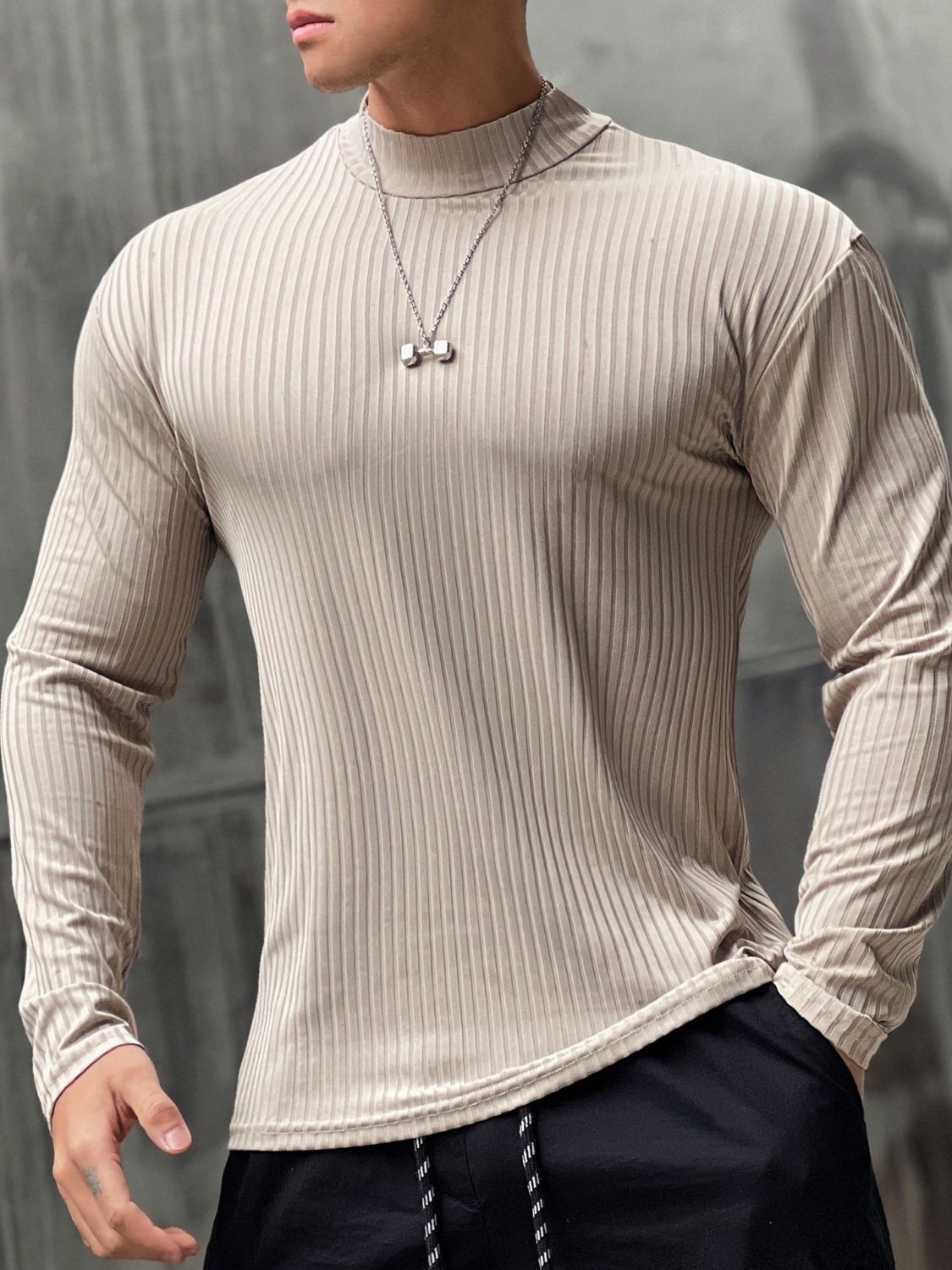 Men's Mock Neck Long Sleeve T-Shirt