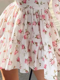 Full Size Floral Print Lace Detail V-Neck Mini Dress Plus SIze