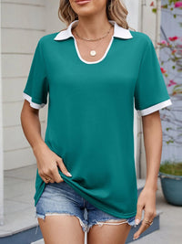 Contrast Trim Collar Short Sleeve Casual T-Shirt