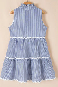 Stripe Sleeveless Notched Ric Rac Mini Dress