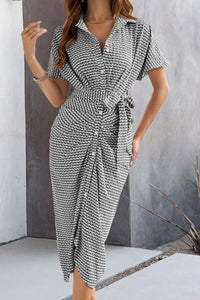 Devine Collared Neck Short Sleeve Midi Shirt Dress