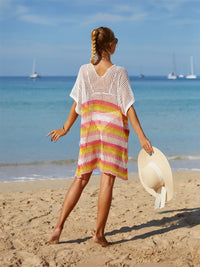 Angel Wings Cutout Striped Cover-Up with Tassel