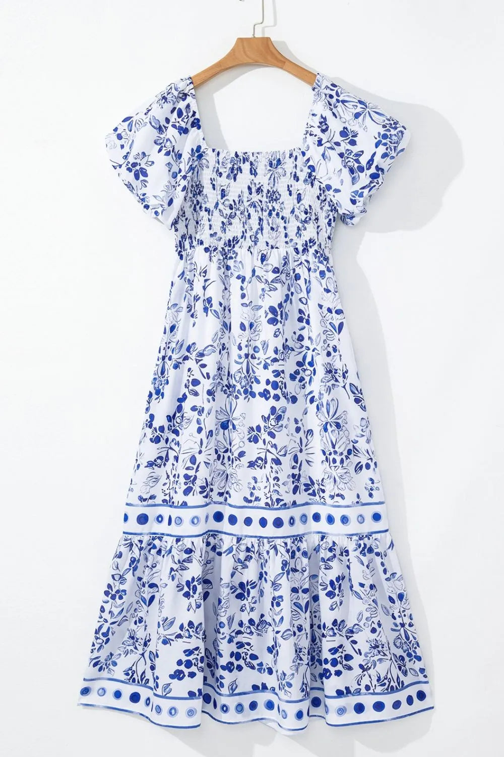 Smocked Printed Square Neck Puff Sleeve Dress