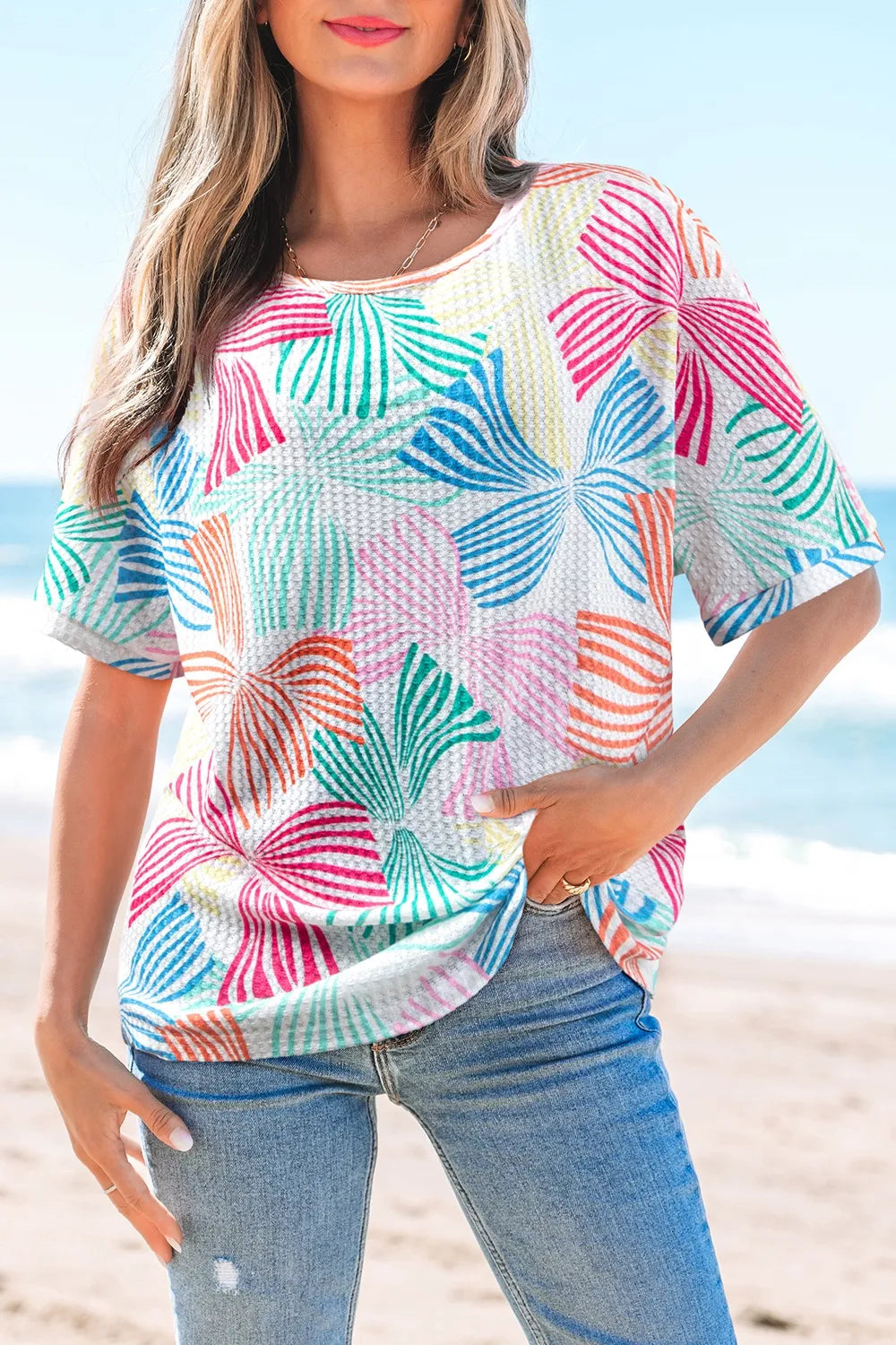 Printed Round Neck Half Sleeve Top
