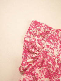 Printed Half Button Neck Ruffle Sleeve Blouse