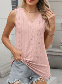 V-Neck Eyelet Knit Cami Tank Top