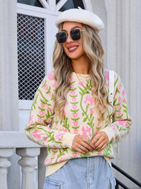 Angel Wings Flower Round Neck Long Sleeve Sweater