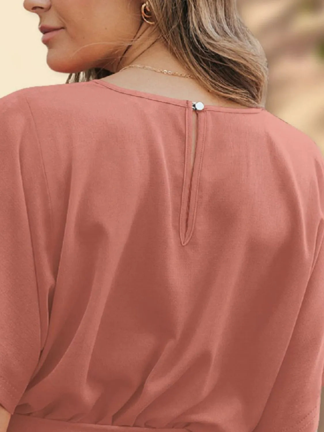 V-Neck Half Sleeve Tie Waist Romper