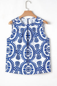 Printed Crew Neck Sleeveless Top