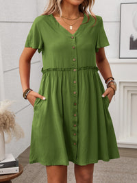 Button Front Flutter Sleeve Dress