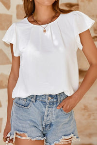 Ruffle Sleeve Round Neck Casual Blouse