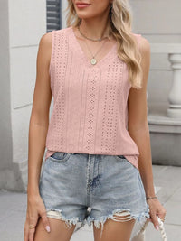 V-Neck Eyelet Knit Cami Tank Top