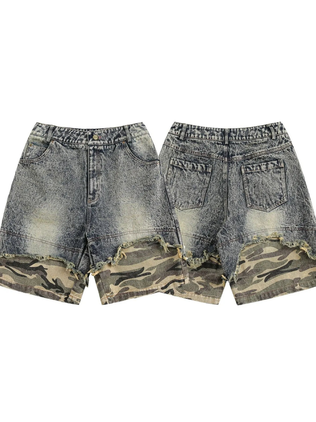 Men's Camouflage Patchwork Denim Shorts