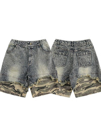 Men's Camouflage Patchwork Denim Shorts