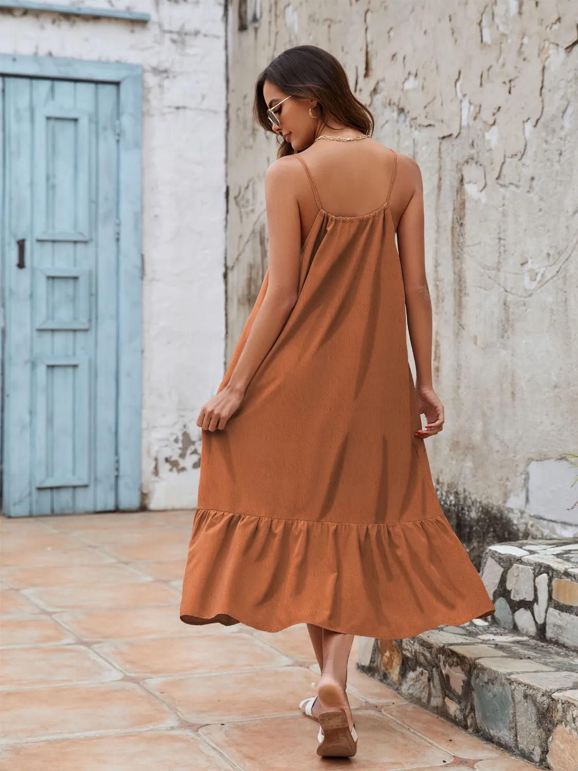 Ruffled Hem Midi Cami Dress