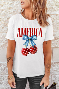 AMERICA Bow Cherry Crewneck T Shirt