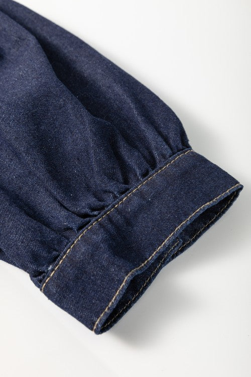 Collared Neck Half Zip Denim Dress