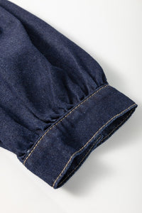 Collared Neck Half Zip Denim Dress