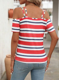 Striped Cold Shoulder T-Shirt