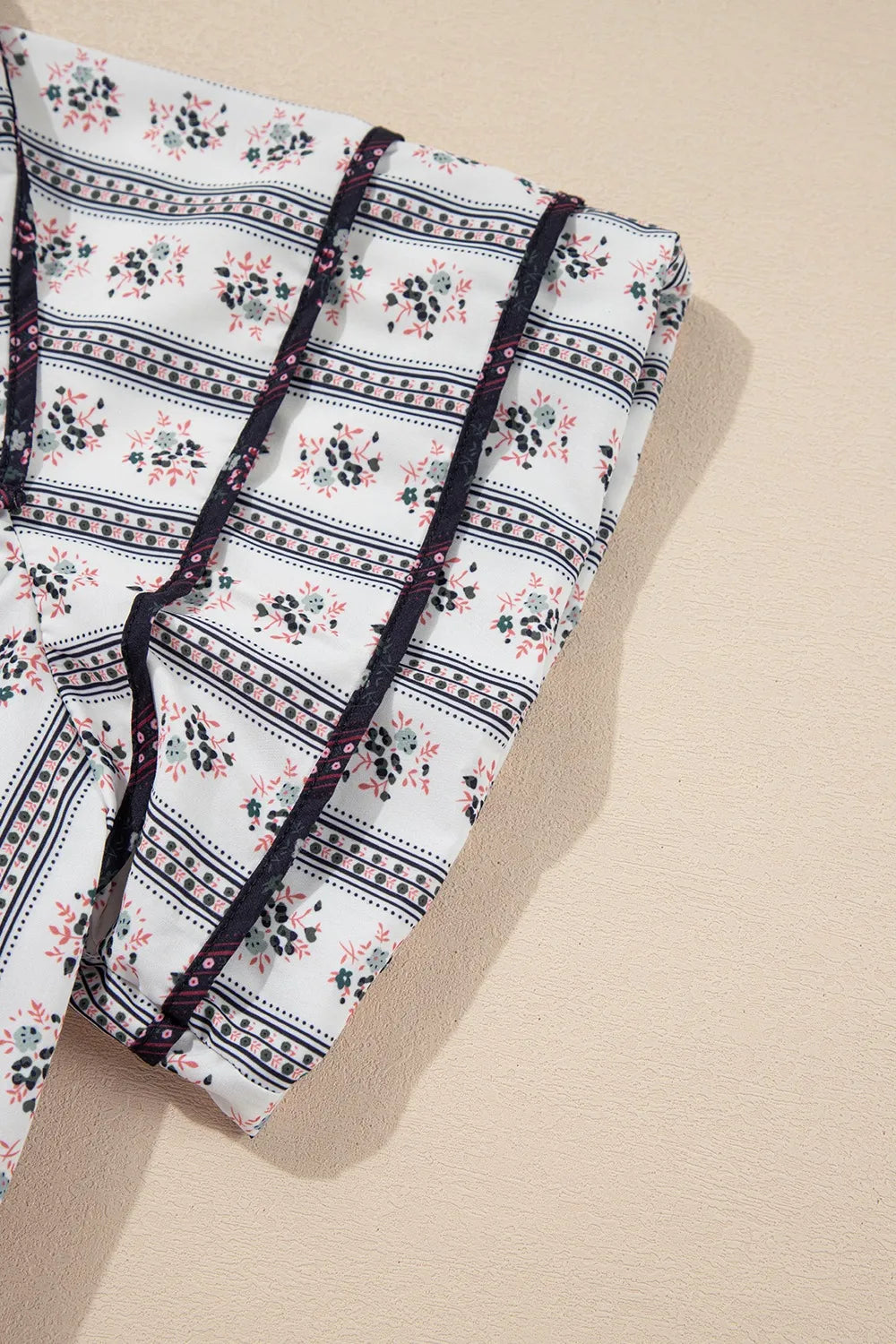 Floral Ruffled Collar Short Puff Sleeve Printed Blouse