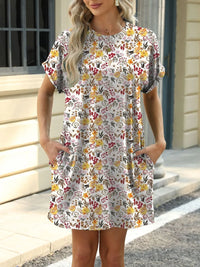 Printed Round Neck Short Sleeve Mini Dress