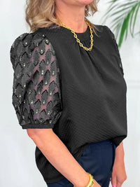 Bubble Sleeve Patchwork Textured Blouse