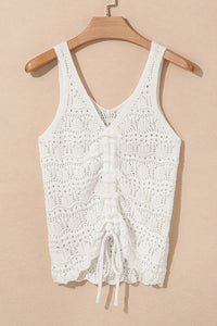 Hollowed Knit V Neck Drawstring Sweater Vest