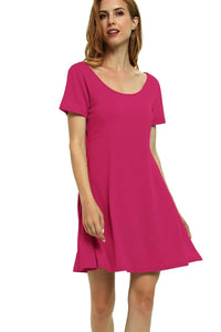 Round Neck Short Sleeve Flared Summer Dress