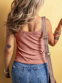 Full Size Ribbed Button Front Tie Hem Cami Tank Top Plus Size