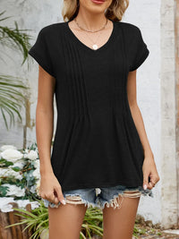 Casual V-Neck Pleated Front T-Shirt