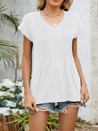 Casual V-Neck Pleated Front T-Shirt