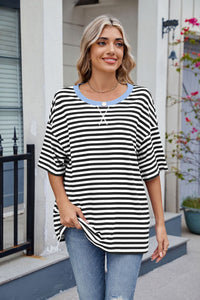 Contrast Striped Round Neck Half Sleeve T-Shirt