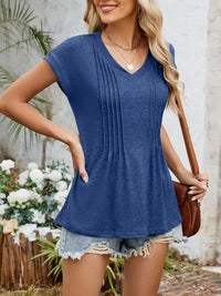 Casual V-Neck Pleated Front T-Shirt