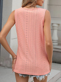 V-Neck Eyelet Knit Cami Tank Top
