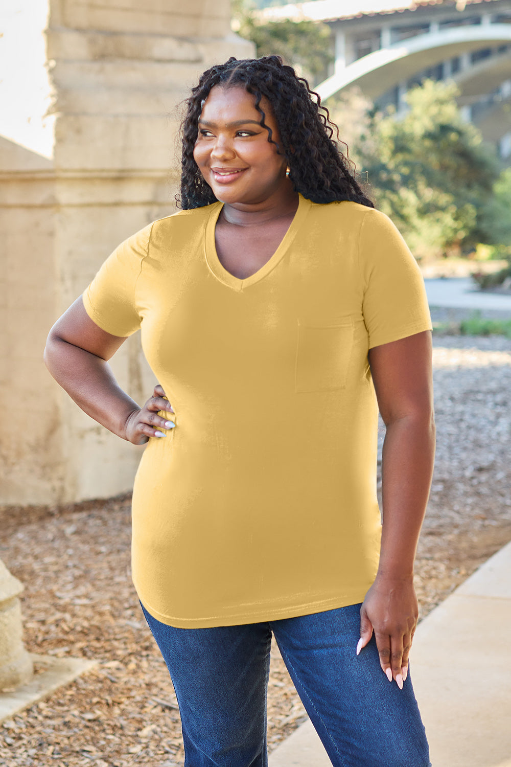 Bamboo Full Size V-Neck Short Sleeve T-Shirt