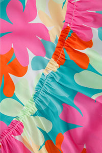 Floral Print Bubble Sleeve V Neck Peplum Blouse