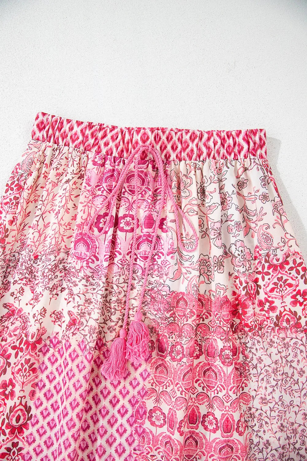 Printed Tassel Drawstring High Waist Maxi Skirt