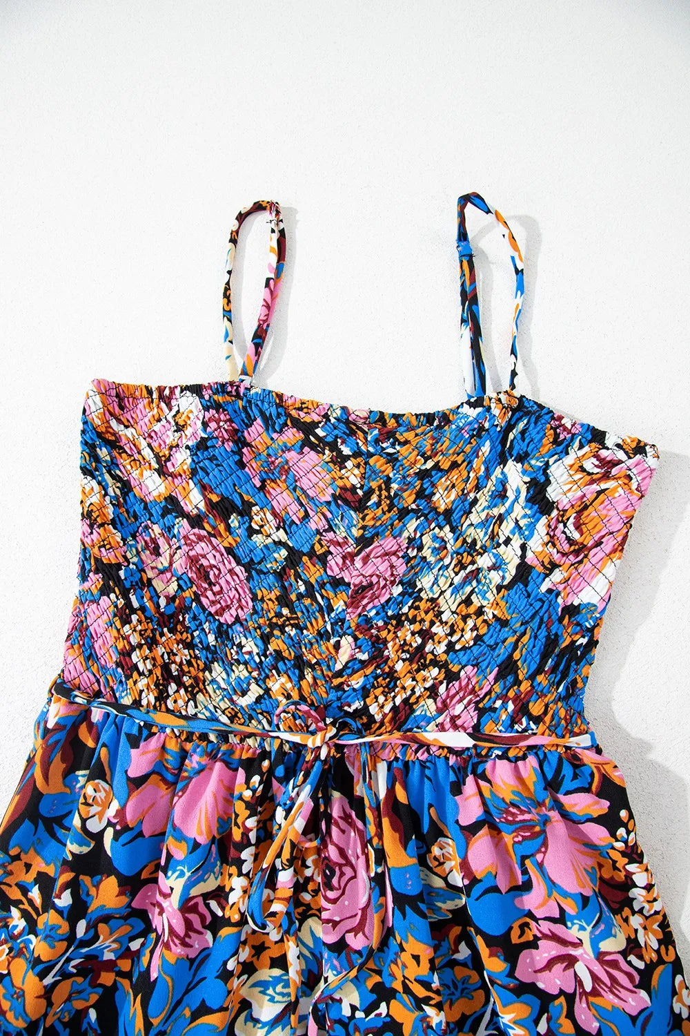 Floral Smocked Spaghetti Straps Wide Leg Jumpsuit