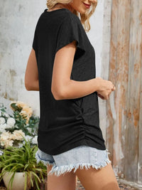 Eyelet V-Neck Short Sleeve Top