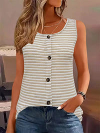 Striped Button Front Knit Tank Top