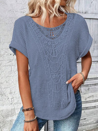 Crochet Lace Short Sleeve Casual T-Shirt