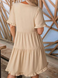 Tiered Notched Short Sleeve Mini Dress