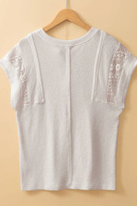 Ribbed Texture Lace Patchwork Short Sleeve Top