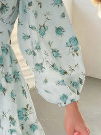 Full Size Floral Print Lace Detail V-Neck Mini Dress Plus SIze