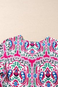 Printed Tie Neck Short Sleeve Dress