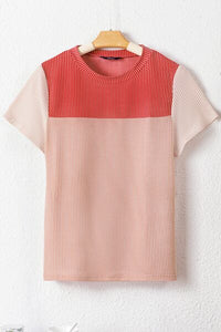 Color Block Round Neck Short Sleeve T-Shirt