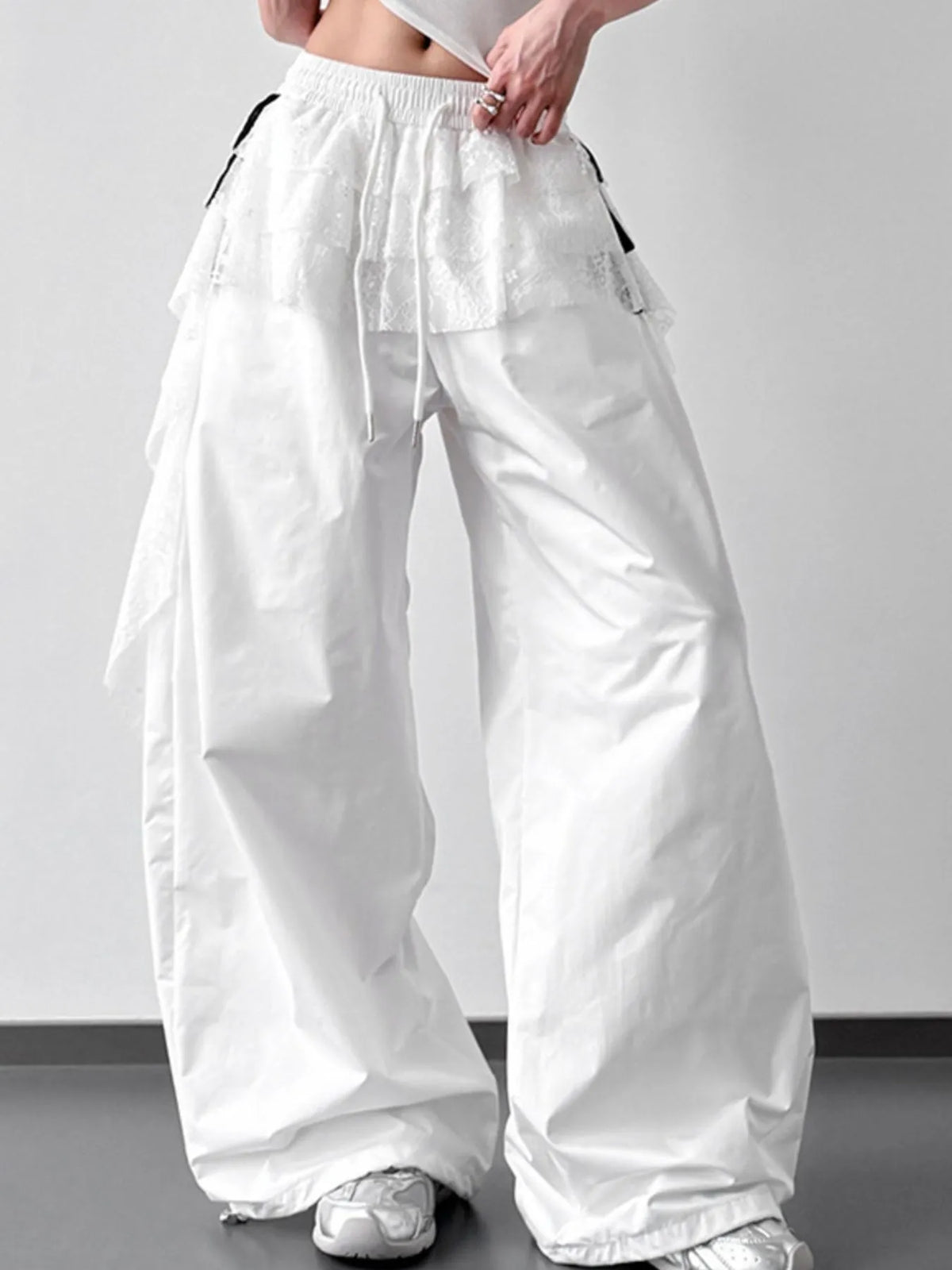 Oversized Wide Leg Pants with Drawstring Waist