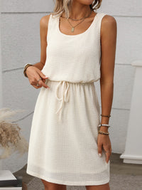 Waffle-Knit Drawstring Mini Tank Dress
