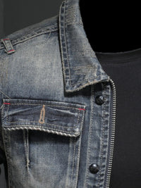Men's Plus Size Washed Zip Up Denim Jacket with Chest Pockets