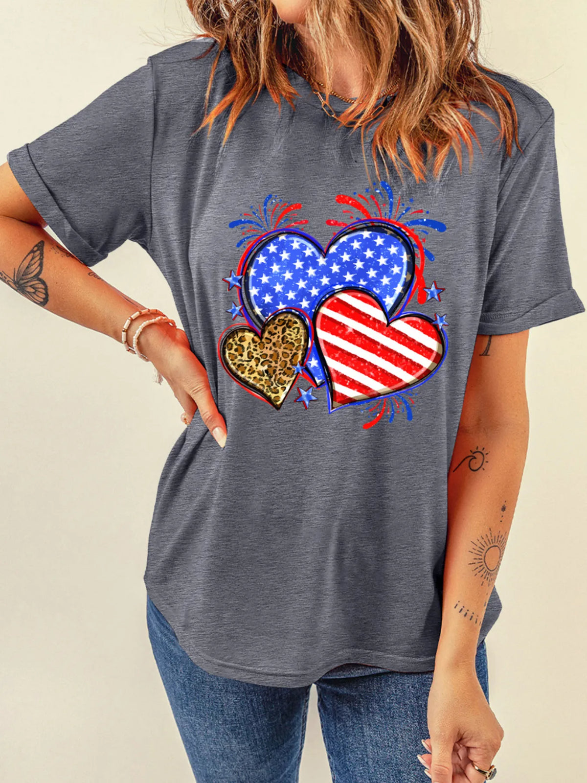 American Heart Graphic Round Neck T Shirt